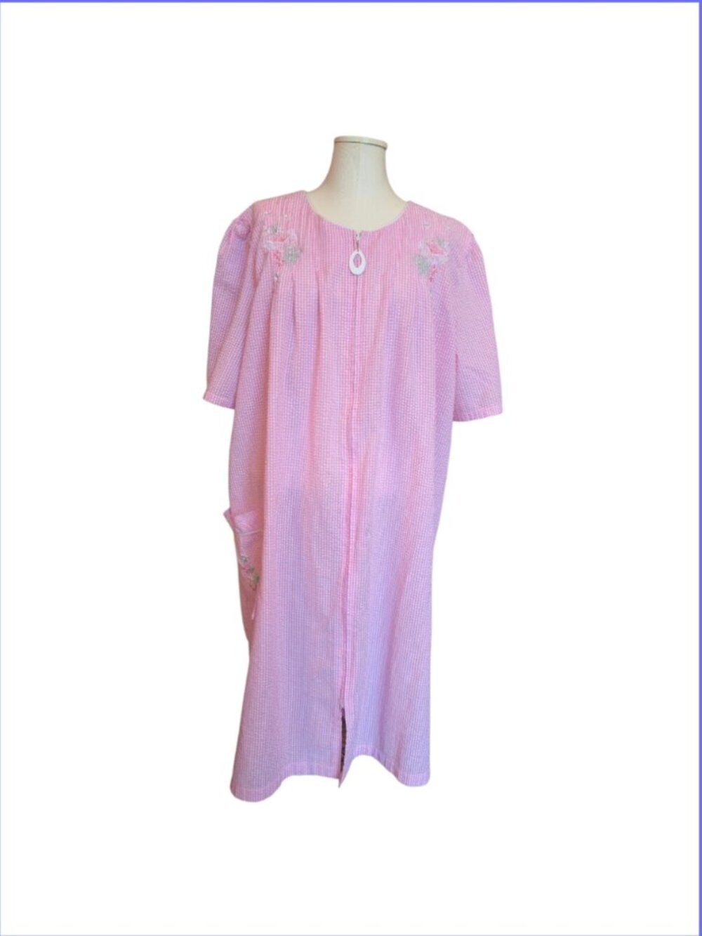 Vintage Coffee Time MuMu Nightgown seersucker Sleepwear zip up Robe Sz XL